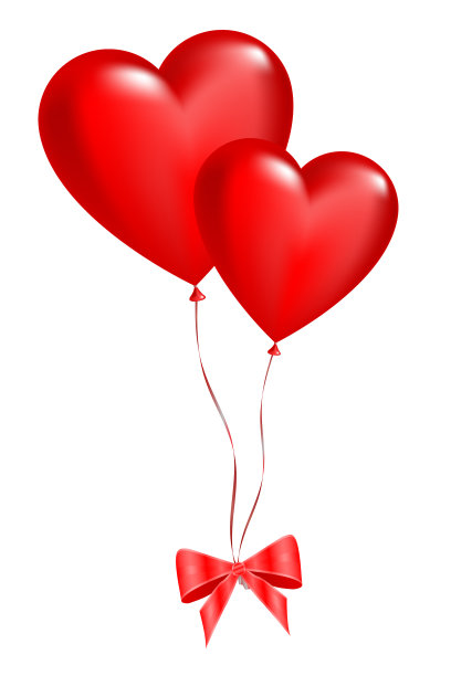 两个气球在一个白色的心形图片下载