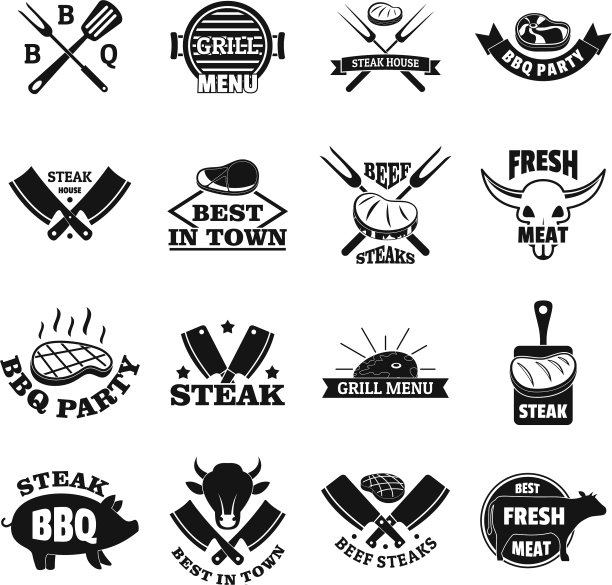 牛排标志烤牛肉图标设置简单的风格图片下载