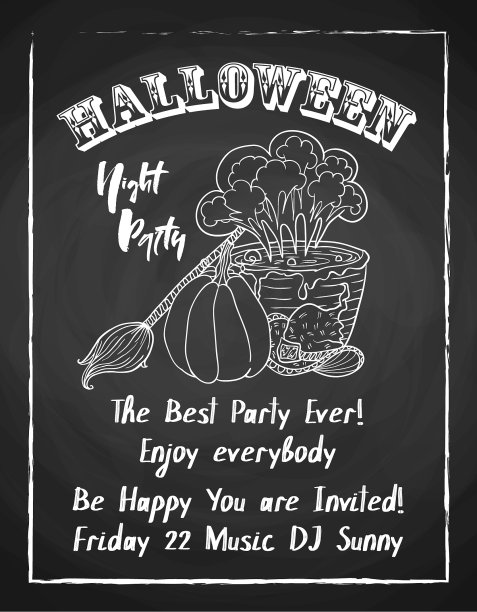万圣节粉笔海报的夜晚派对图片下载