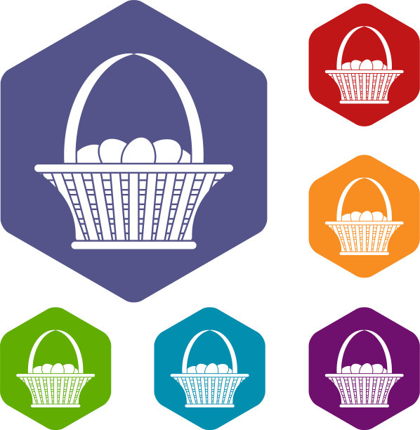 复活节篮子图标设置六边形图片下载