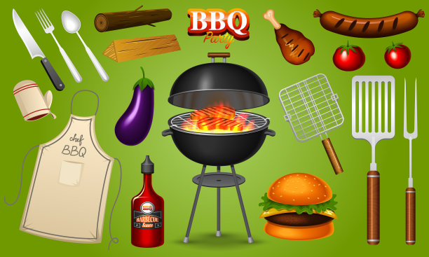 烧烤架元件设置为红色隔离图片下载