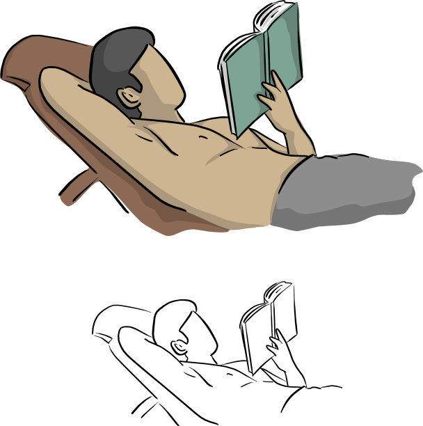 年轻人在椅子上看书图片下载