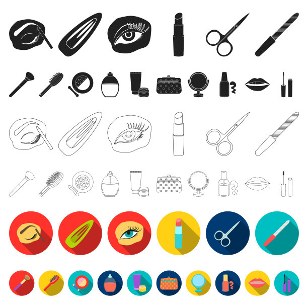 化妆和化妆品平面图标在集合图片下载