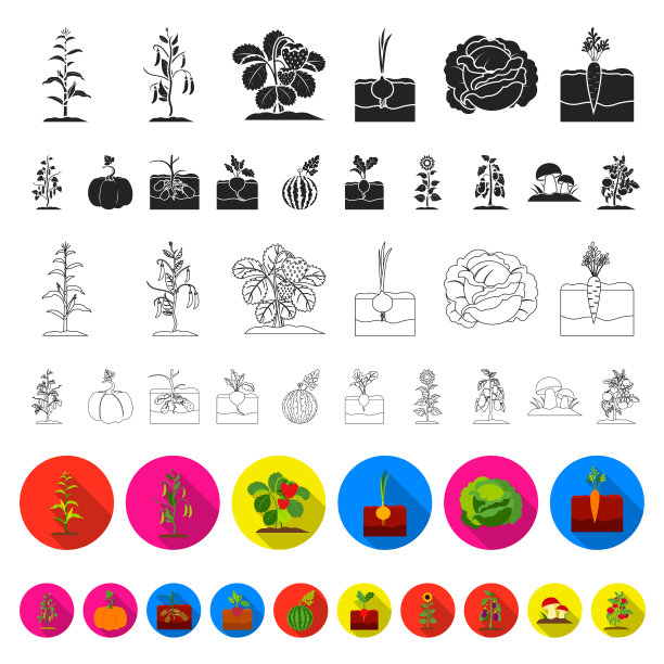 植物蔬菜平面图标集收集图片下载
