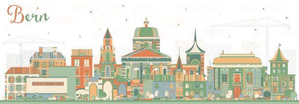 伯尔尼的天际线上有彩色建筑图片下载