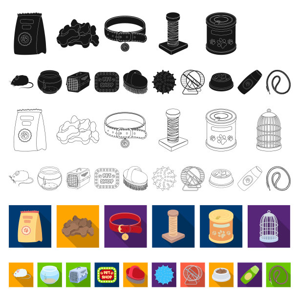 宠物商店平面图标在集合设计图片下载