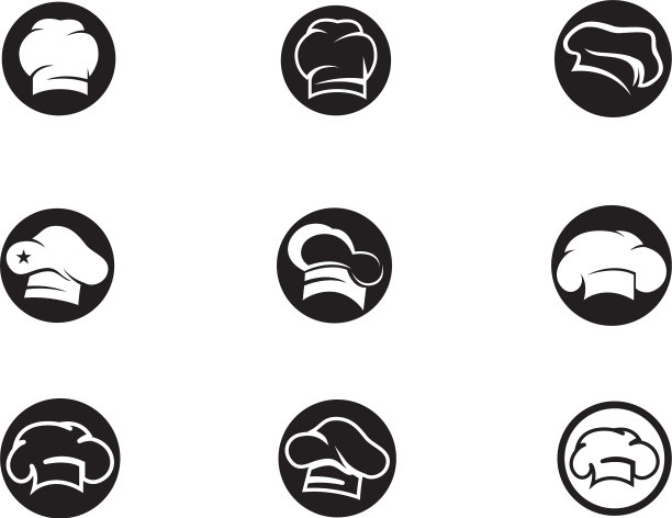 厨师帽logo和黑色图标符号图片下载