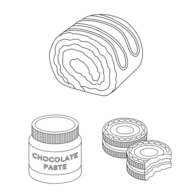 巧克力甜点轮廓图标在集合图片下载