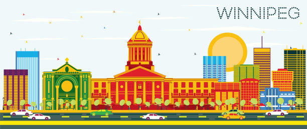温尼伯的天际线有彩色的建筑和蓝天图片下载