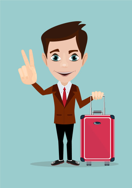 商人拿着带轮子的现代手提箱图片下载