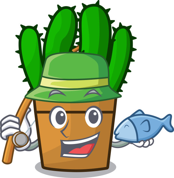 钓鱼大戟仙人掌植物孤立的吉祥物图片下载