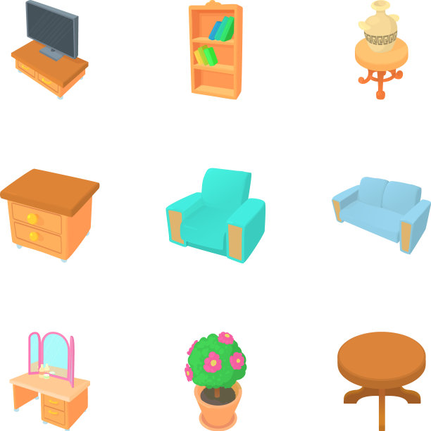 家居家具图标设置卡通风格图片下载