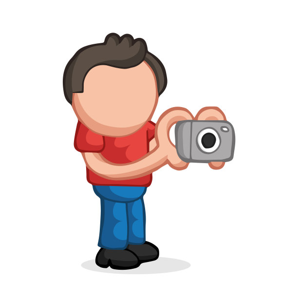 手绘的卡通摄影师男人站着图片下载