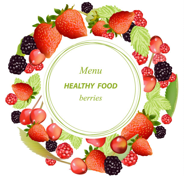 混合樱桃和浆果花环框架设计图片下载