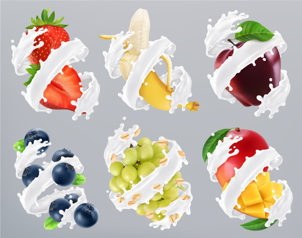 水果和浆果牛奶飞溅酸奶图片下载