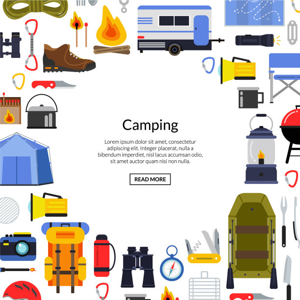 平底风格的露营元素背景图片下载