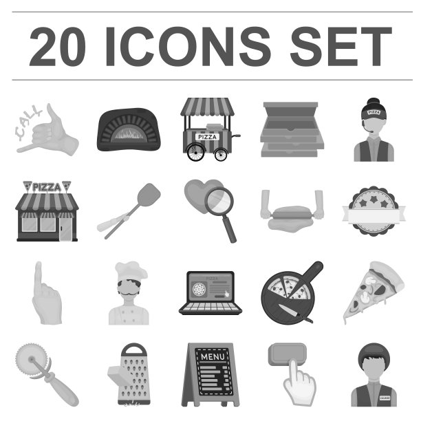 披萨和披萨单色图标设置图片下载