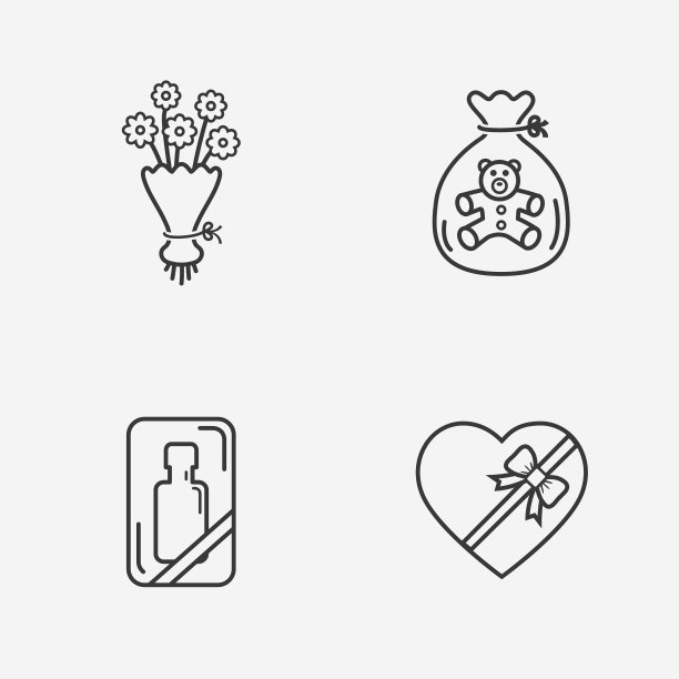 礼品平面轮廓商店图标设置在白色图片下载