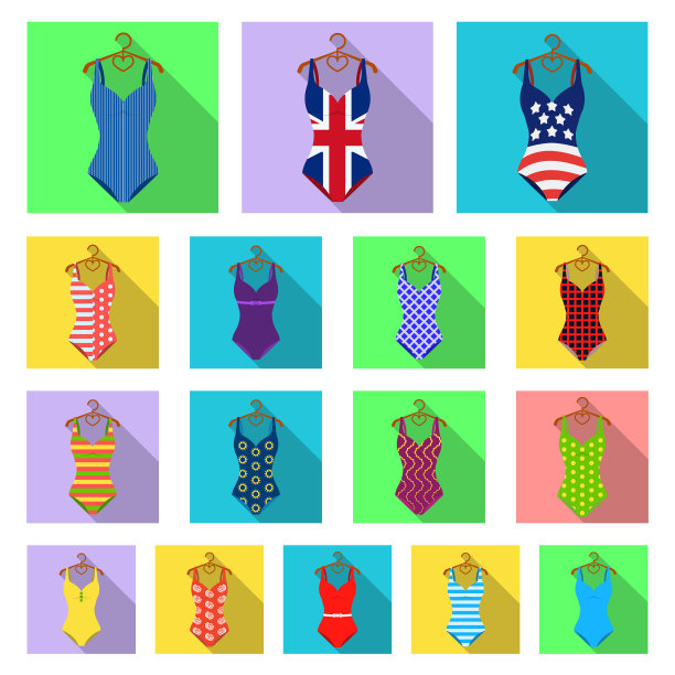不同类型的泳衣平图标设置图片下载