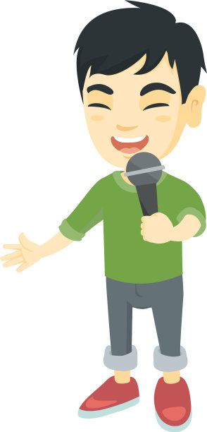 亚洲小男孩对着麦克风唱歌图片下载