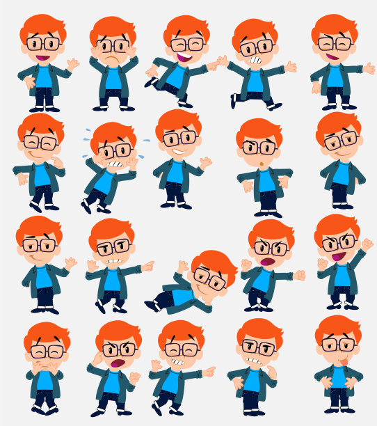卡通人物白种男孩戴着眼镜图片下载