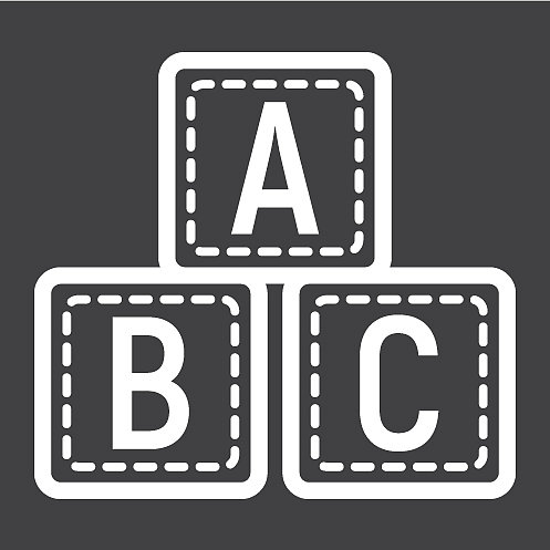 ABC积木线性图标：字母立方体和教育图片下载