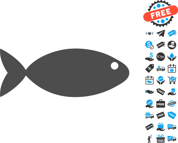 鱼平面图标与免费奖励元素图片下载