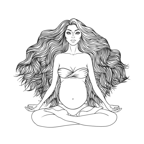 手画的孕妇坐在莲花的姿势图片下载