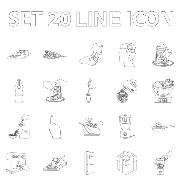 烹饪食物的轮廓图标集合图片下载