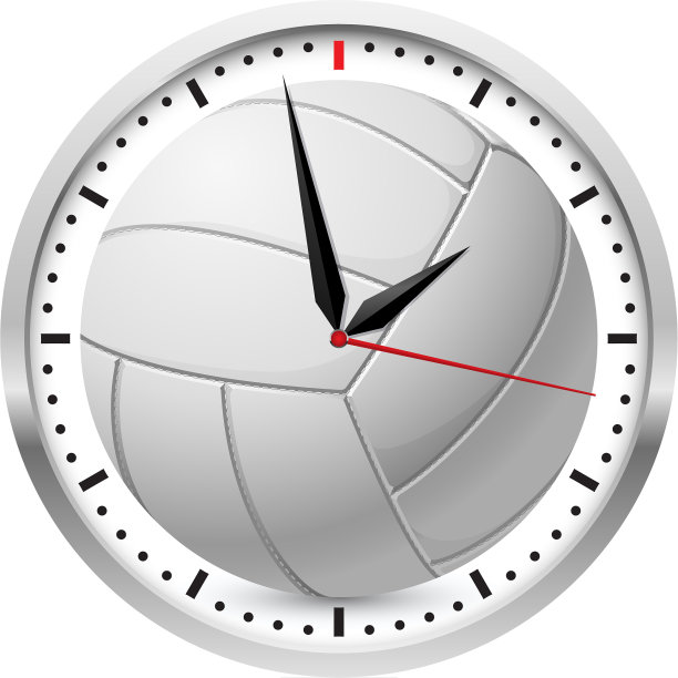 排球时钟在白色的背景上设计图片下载