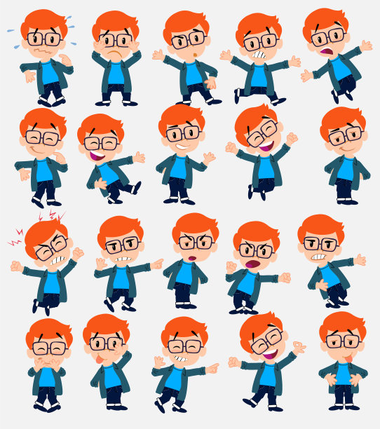 卡通人物白种男孩戴着眼镜图片下载