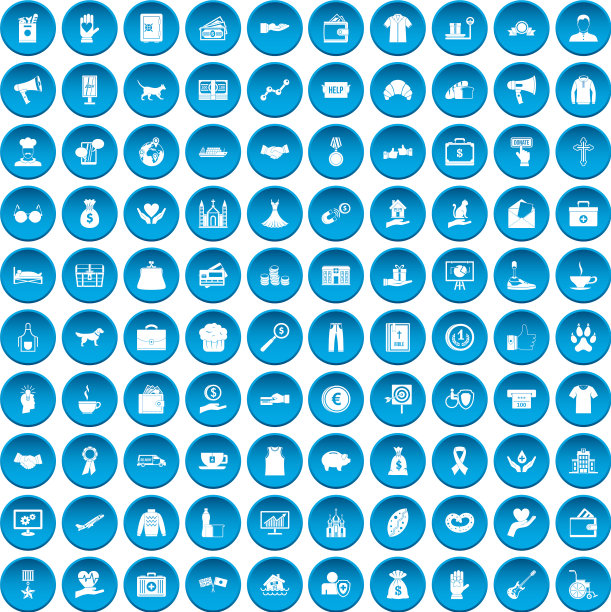 100个慈善图标设置蓝色图片下载