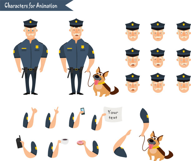 一组彩色孤立的警察在工作图片下载