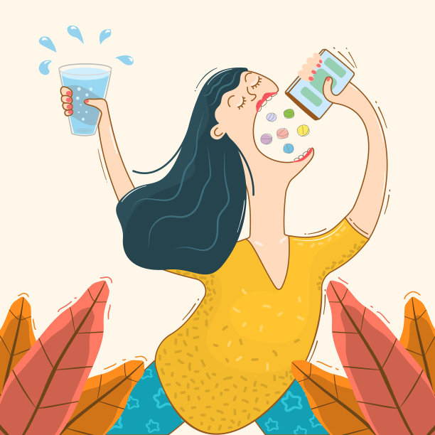 那个有趣的女人服用药片和维生素图片下载