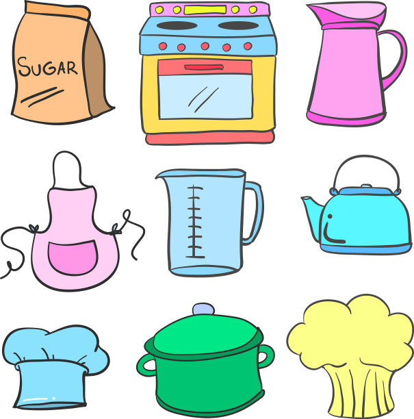 收集厨房设备涂鸦的库存图片下载