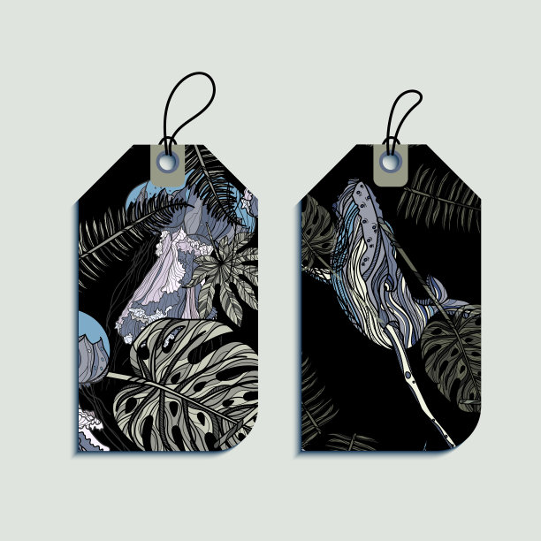 一套水母和鲸鱼礼物标签图片下载