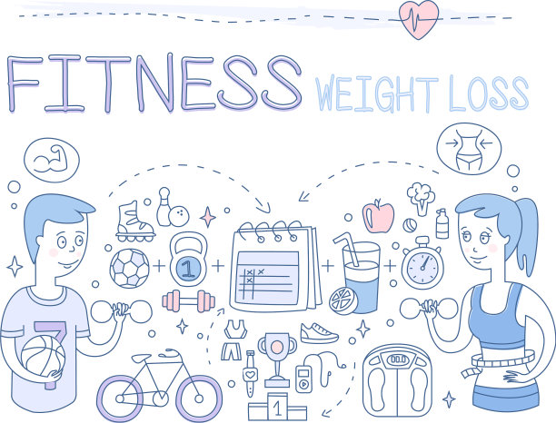 一组与健身相关的涂鸦图标图片下载