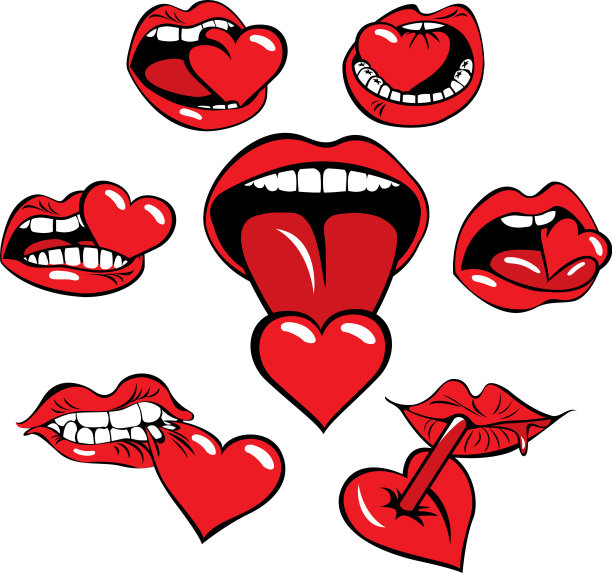 一组图标与嘴吃心脏图片下载