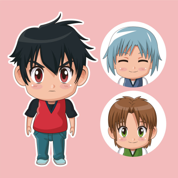 粉红色的颜色设置可爱的动漫青少年与多样性图片下载