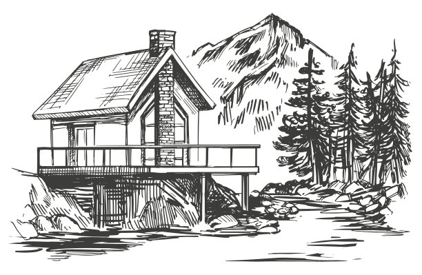 房子在山景手绘图片下载