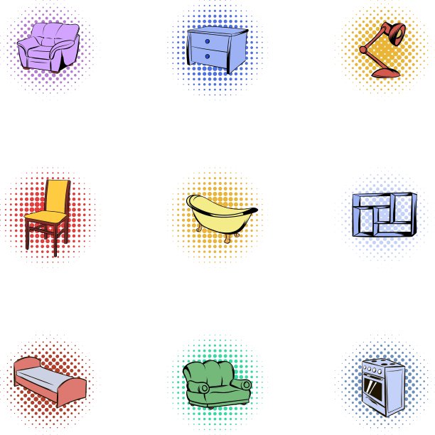家庭环境图标设置波普艺术风格图片下载