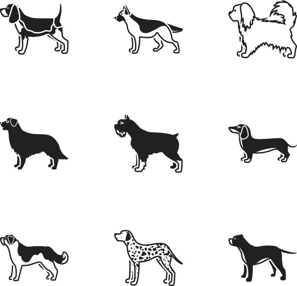 狗品种设置图标在黑色风格大图片下载