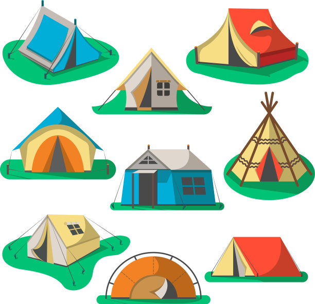 旅游帐篷图标套装图片下载