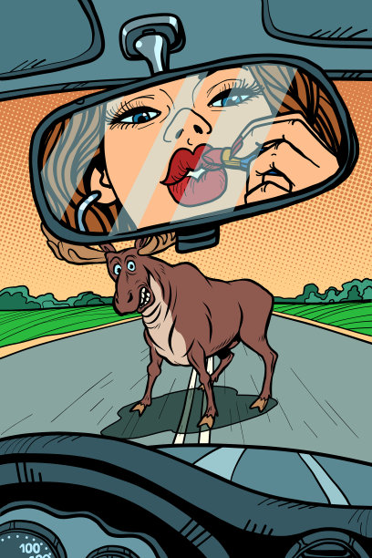 女司机看着镜子里的野兽图片下载