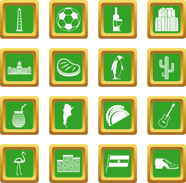 阿根廷旅行物品图标设置为绿色图片下载