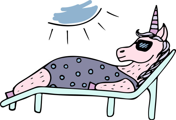 可爱的手绘独角兽女孩日光浴图片下载