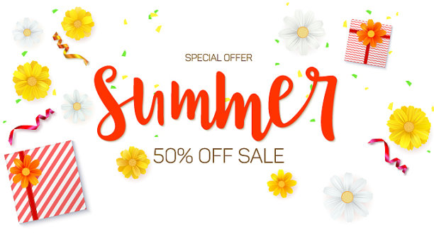 夏季销售广告横幅顶视图礼盒与红色图片下载