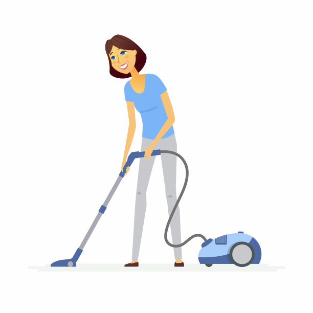 年轻女子用吸尘器-卡通人物图片下载