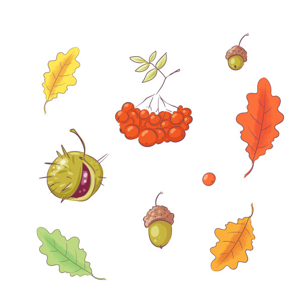 集风格手绘秋天和树叶图片下载