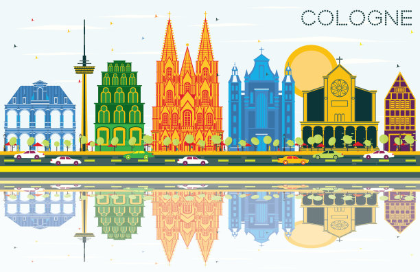 德国科隆城市天际线与彩色建筑图片下载